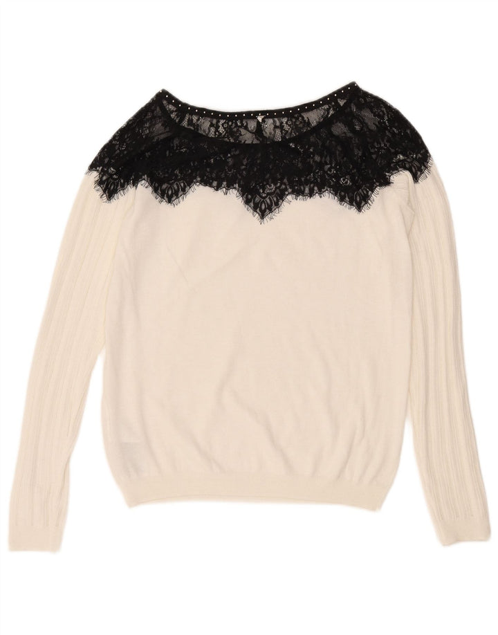 Guess Dame Boat Neck Jumper Sweater UK 12 Medium White Colourblock