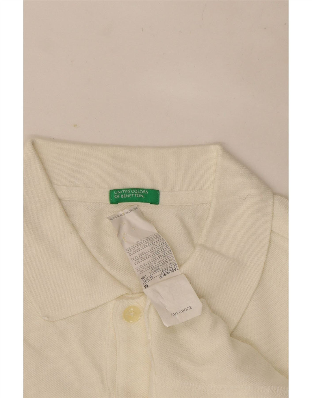 Benetton Langærmet Polo Shirt til mænd Medium hvid bomuld