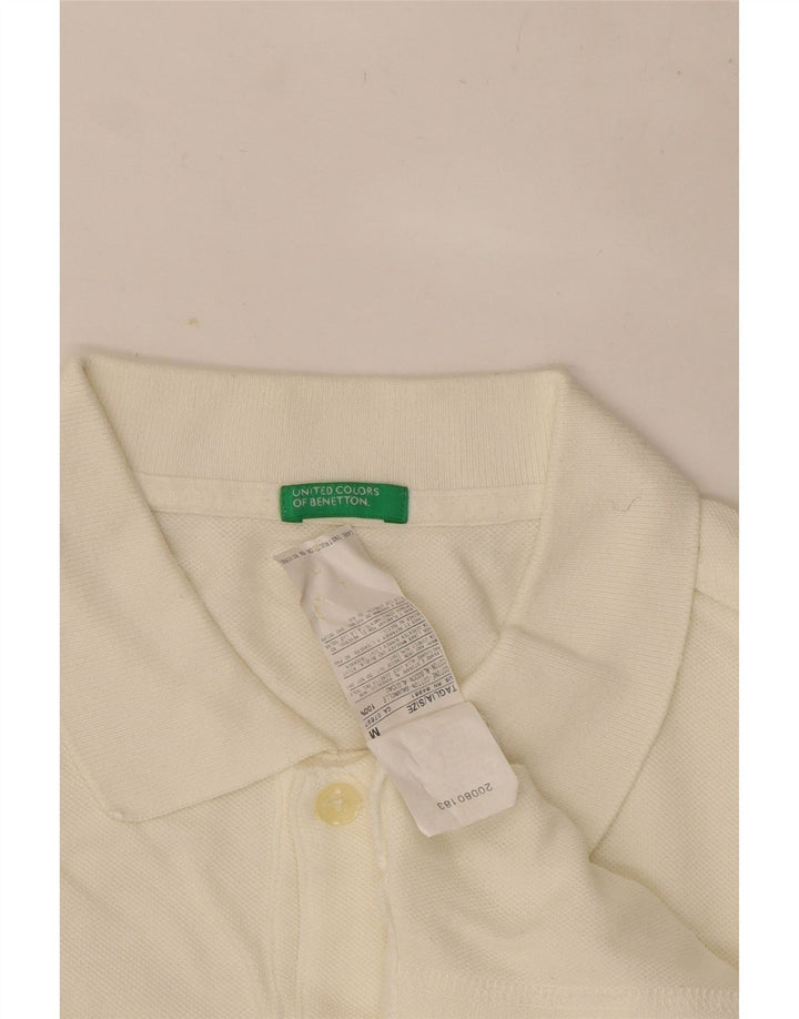 Benetton Langærmet Polo Shirt til mænd Medium hvid bomuld