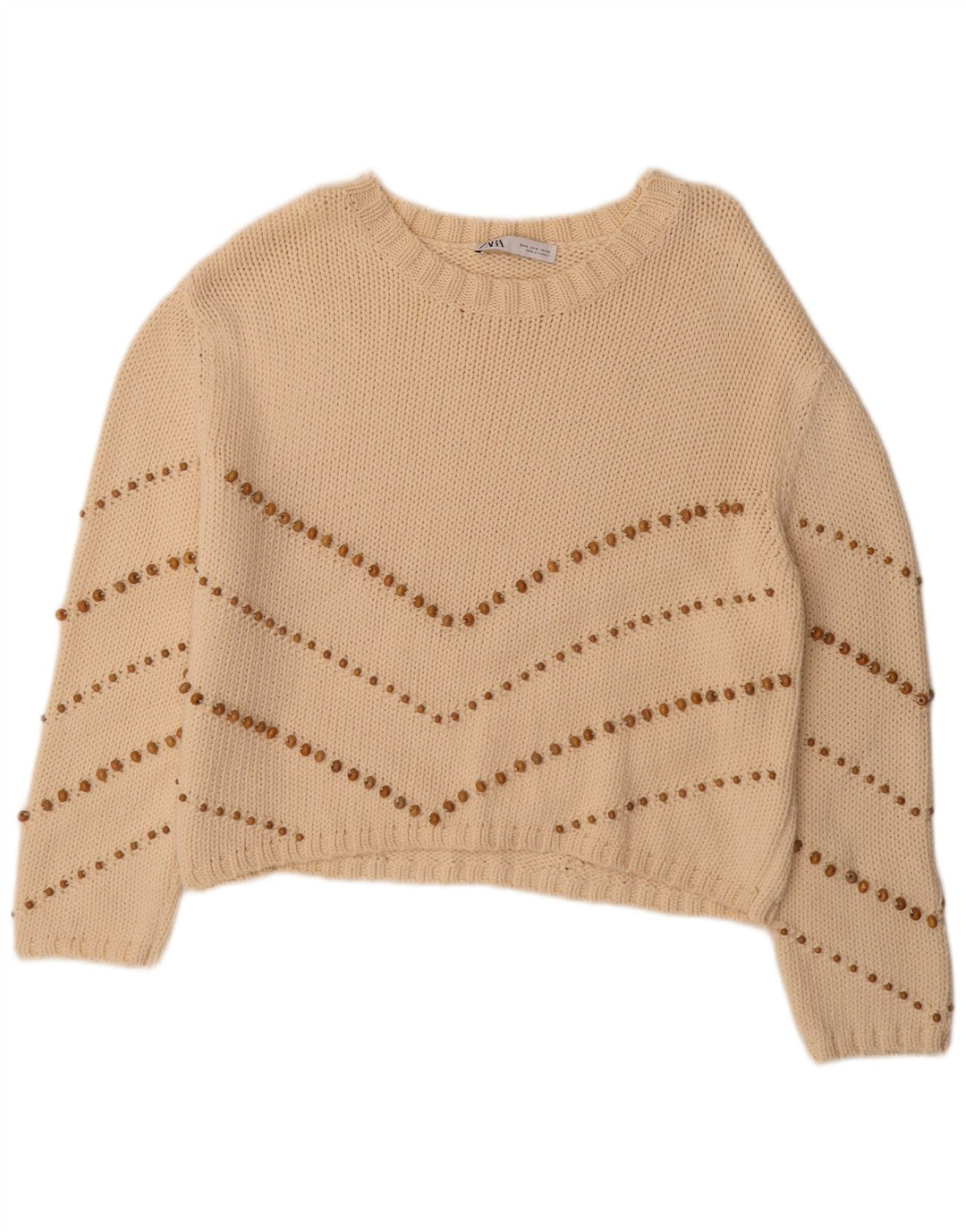 Zara Dame Oversized Boat Neck Jumper Sweater UK 14 Medium Beige Stribet
