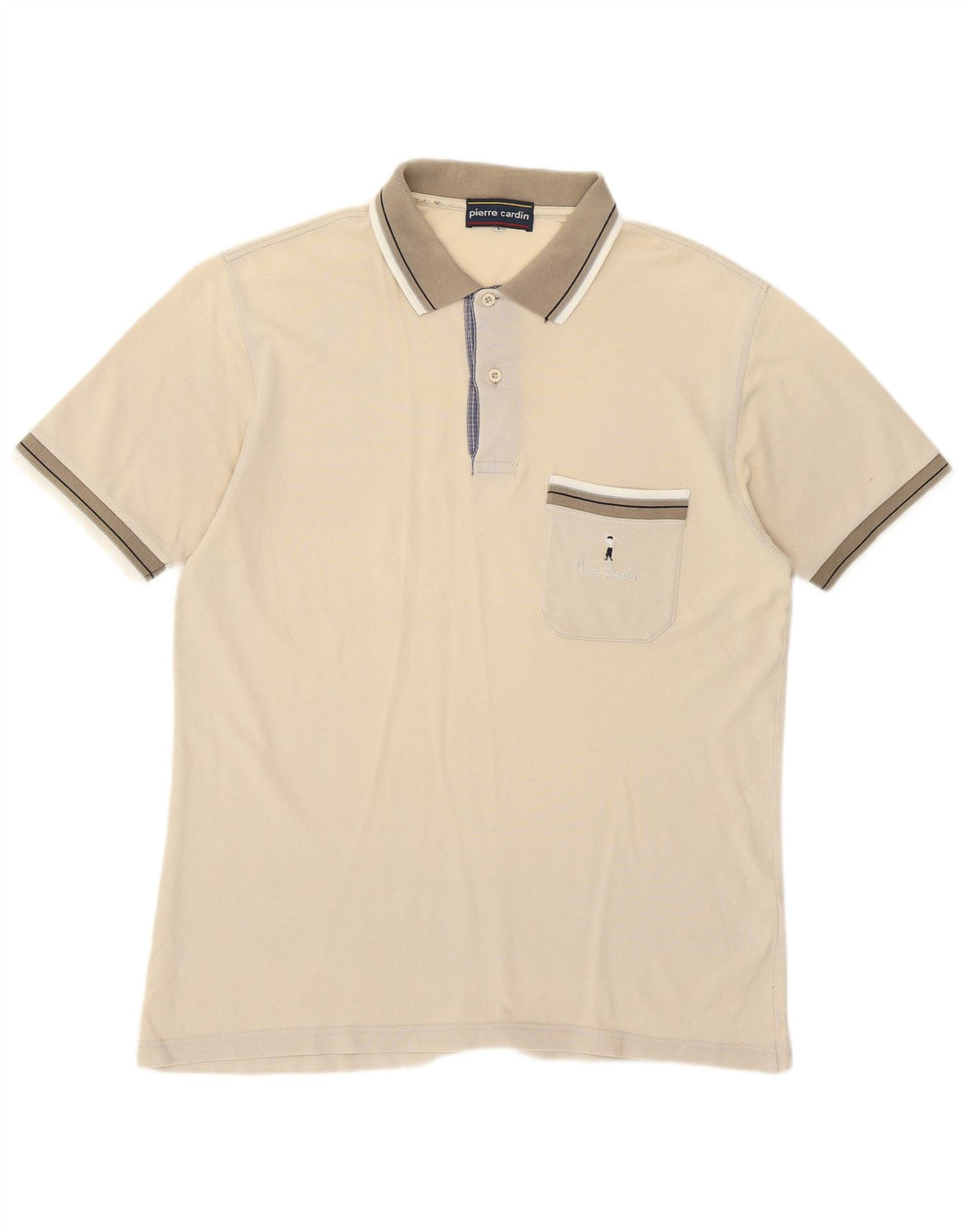 PIERRE CARDIN Mens Polo Shirt Large Beige Cotton