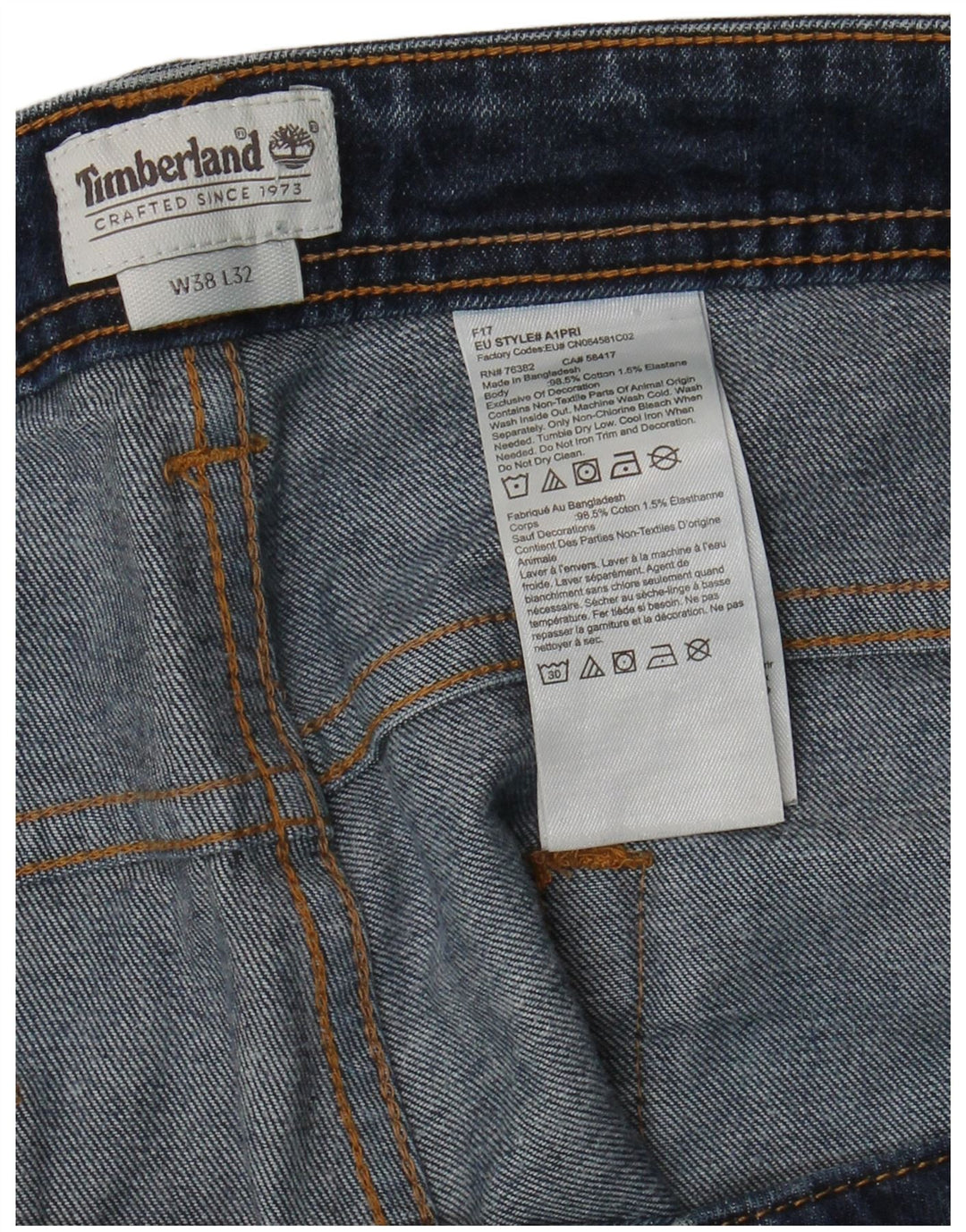 Timberland Straight Jeans til mænd W38 L32 Marineblå bomuld