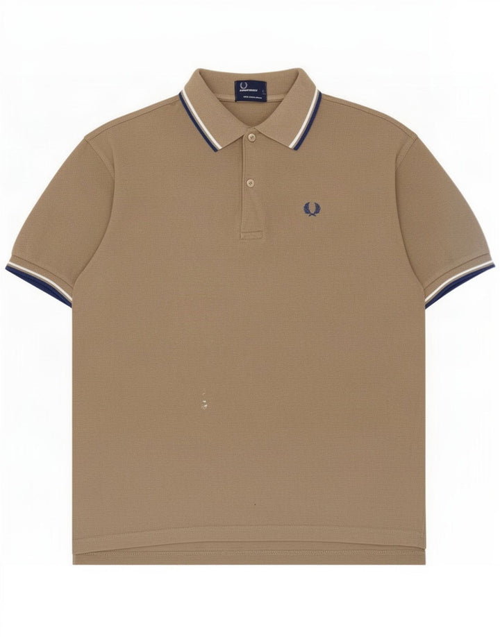 Fred Perry herre poloshirt stor beige stribet bomuld