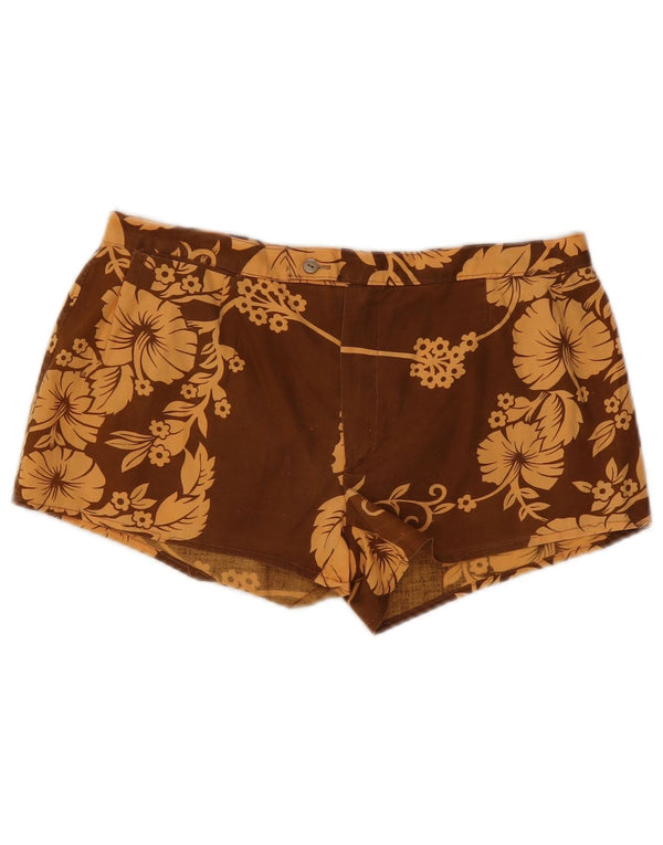 Vintage Dame Hot Pants W32 Medium Brown Floral