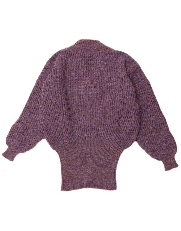 VINTAGE Dame Oversized V-hals sweater UK 16 Large Purple Flecked