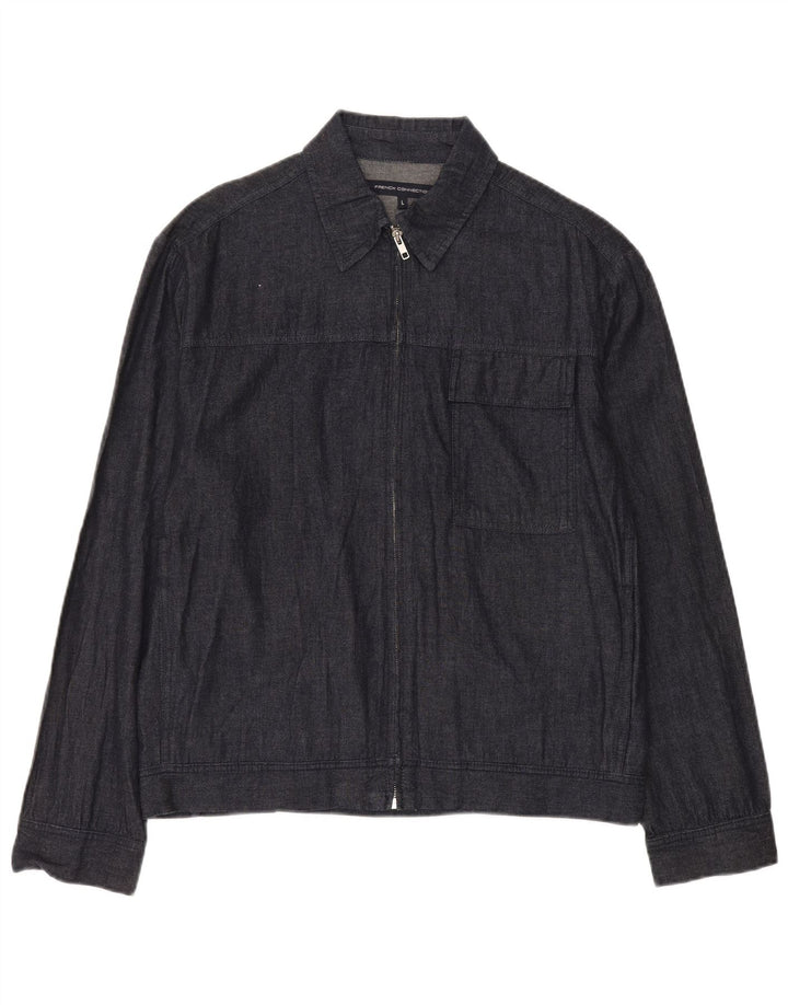 French Connection Herre Denim Bomber Jacket UK 40 Large Navy Blue Cotton