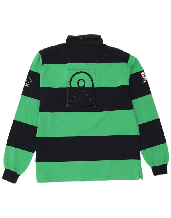 Mud & Glory Herre Grafisk Langærmet Rugby Polo Shirt XL Grøn Stribet