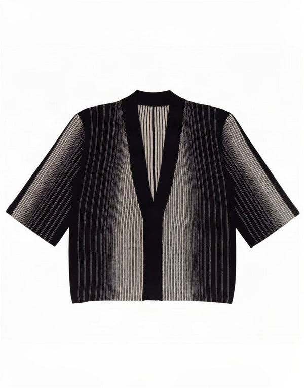 Vintage dame cardigan top UK 16 Stor sort stribet
