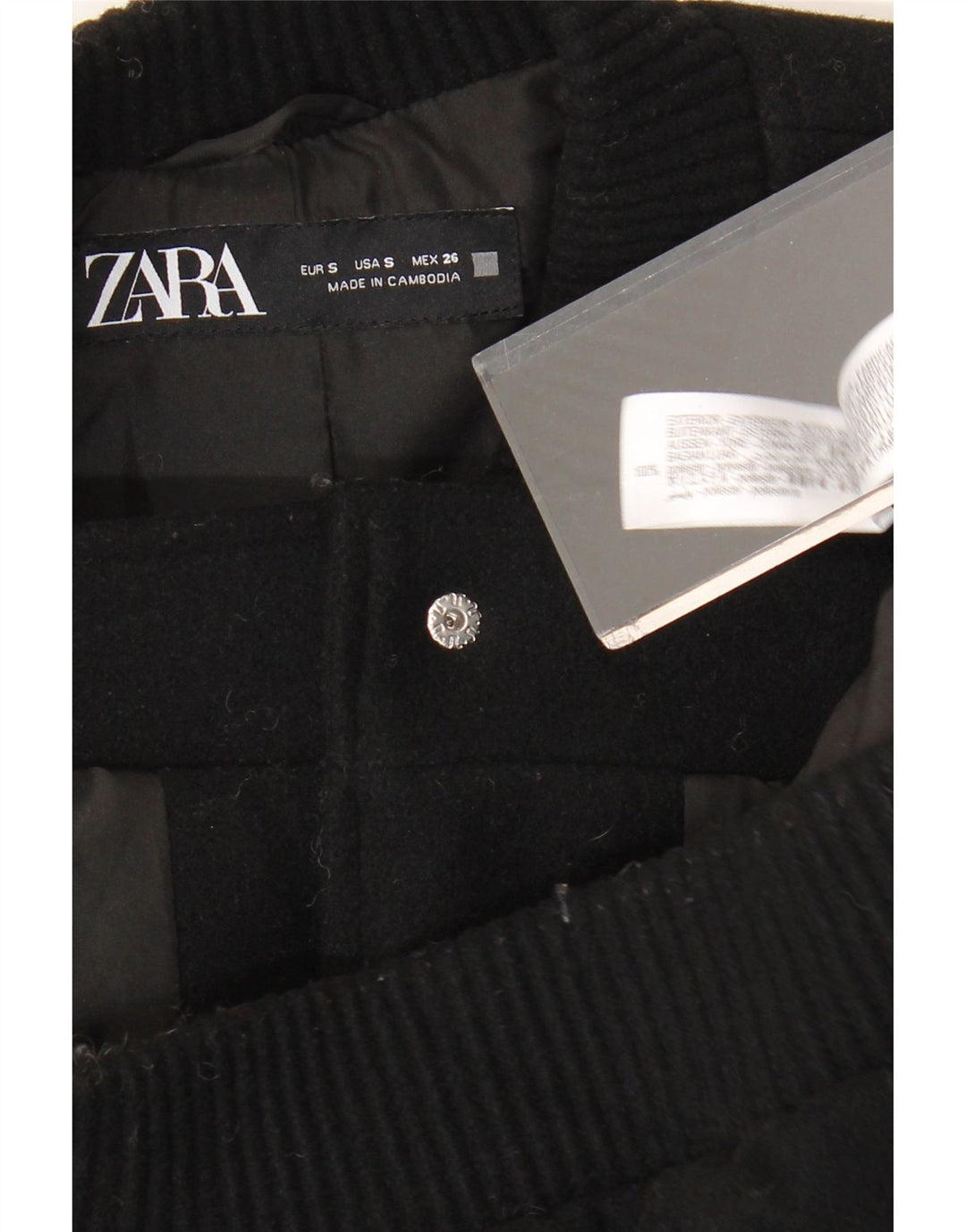 ZARA Kvinders Oversized Crop Bomber Jacket UK 10 Small Black Polyester