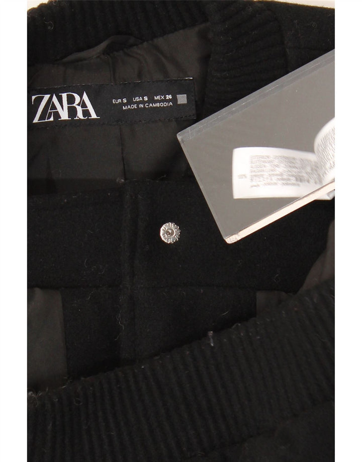 ZARA Kvinders Oversized Crop Bomber Jacket UK 10 Small Black Polyester