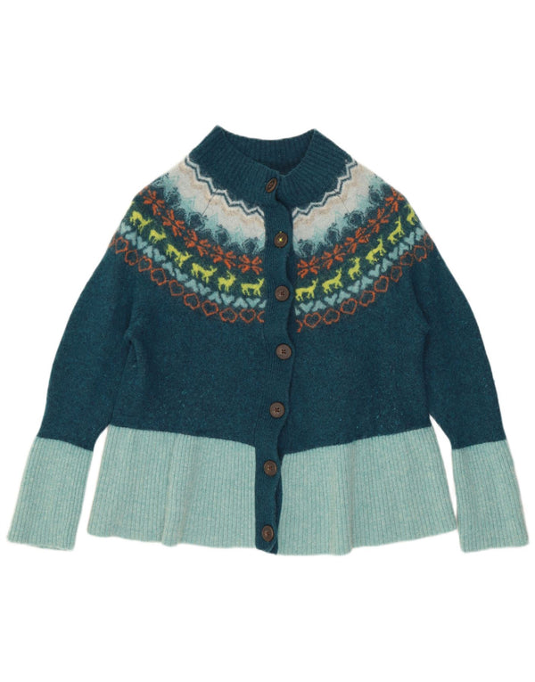 White Stuff Dame Cardigan Sweater UK 16 Large Green Fair Isle Wool