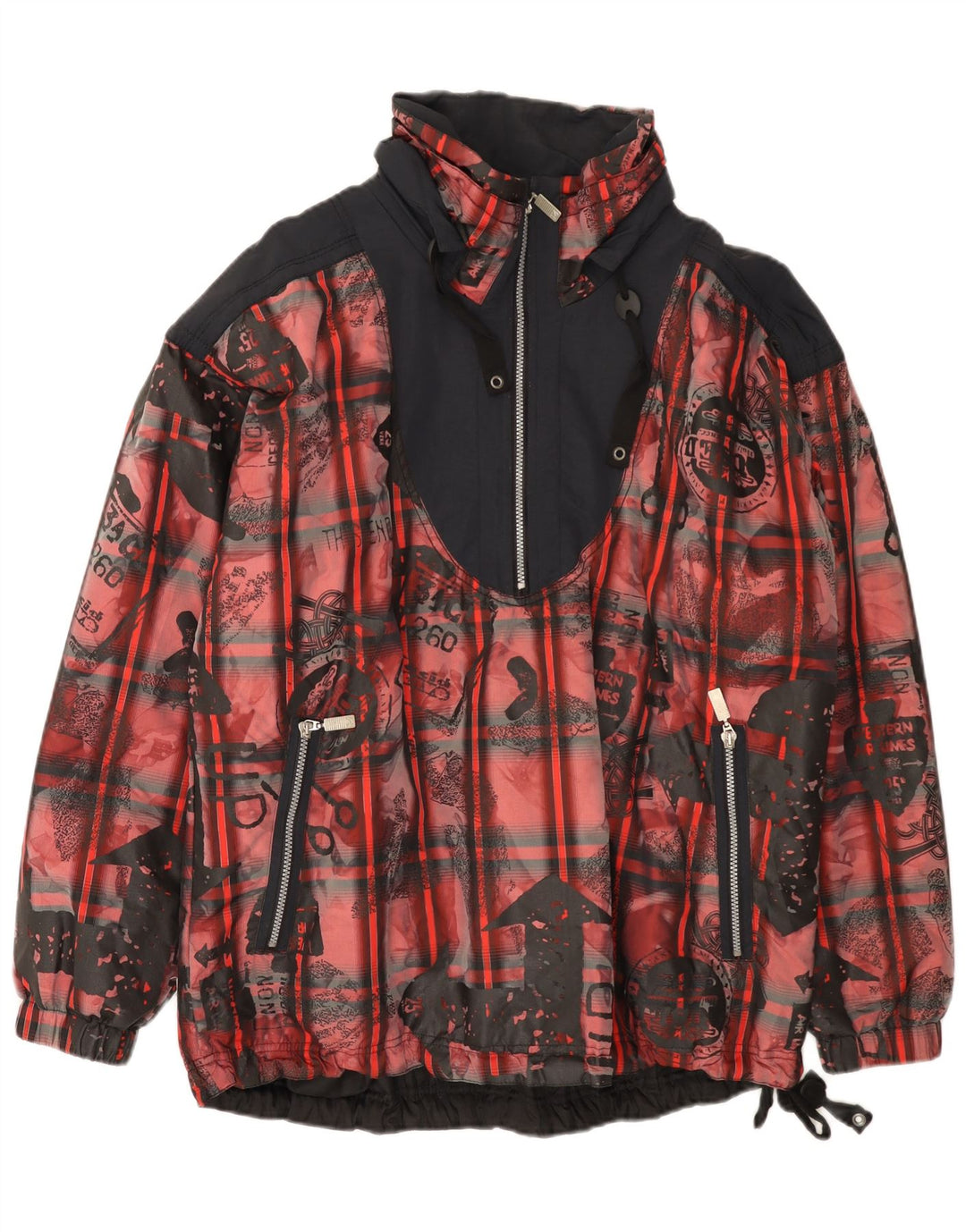 Vintage Herre Loose Fit Anorak Jacket UK 38 Medium Red Colourblock Polyester