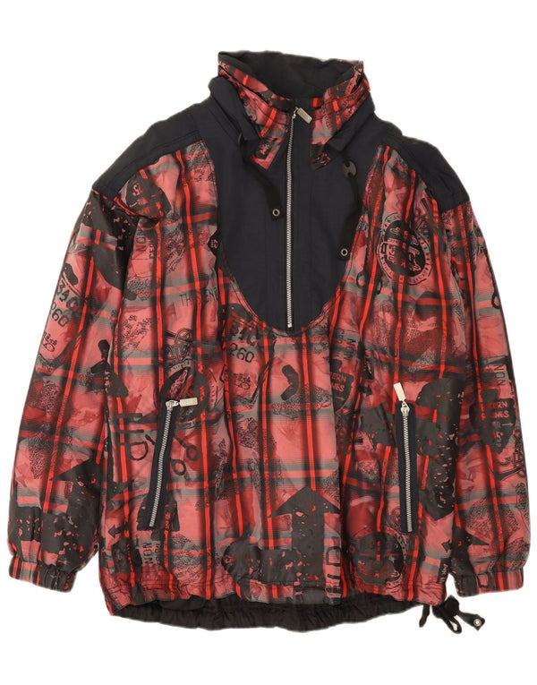 Vintage Mens Loose Fit Anorak Jacket UK 38 Medium Red Colourblock Polyester