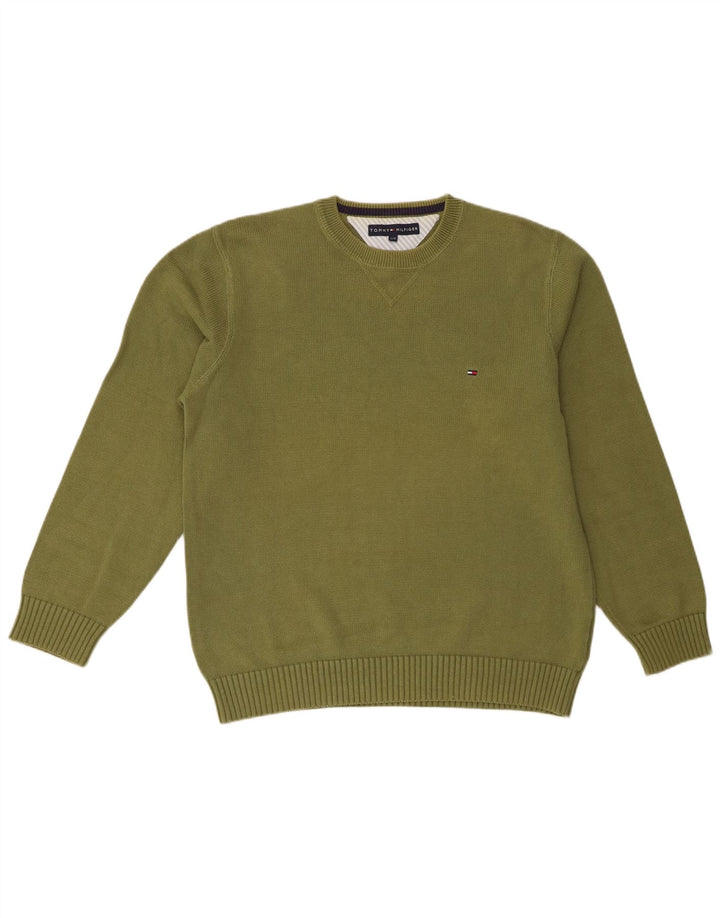 Tommy Hilfiger Herre Crew Neck Jumper Sweater Stor Khaki Bomuld