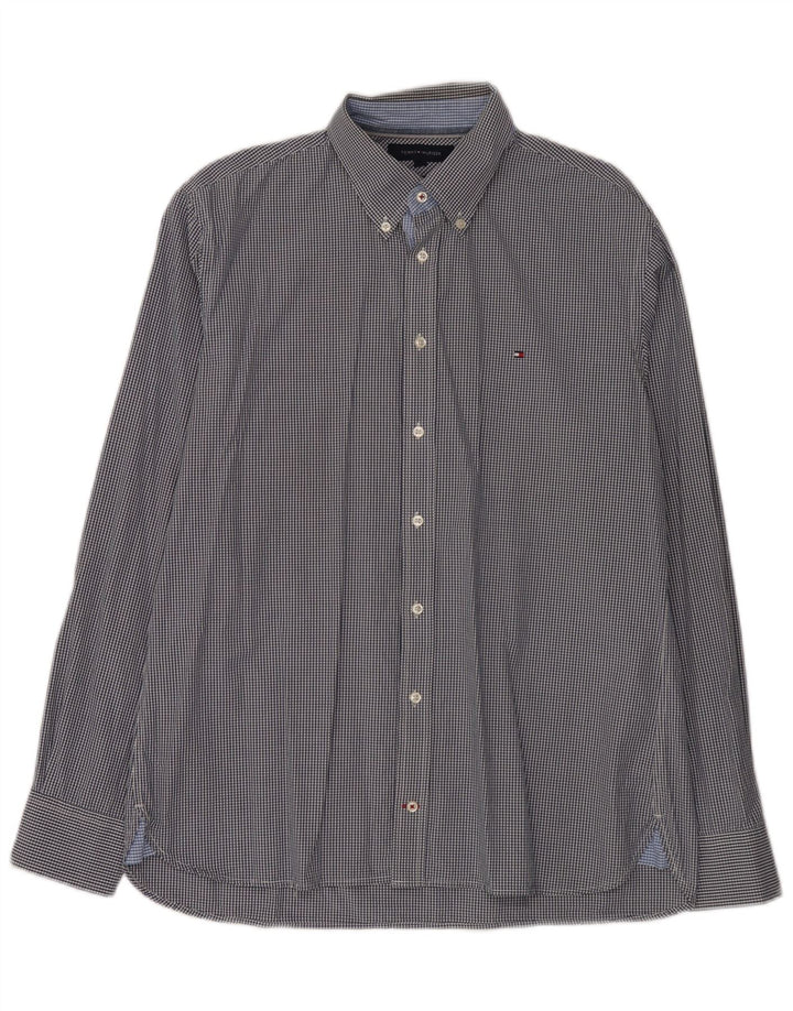 Tommy Hilfiger Herre Custom Fit skjorte Stor blå Gingham bomuld