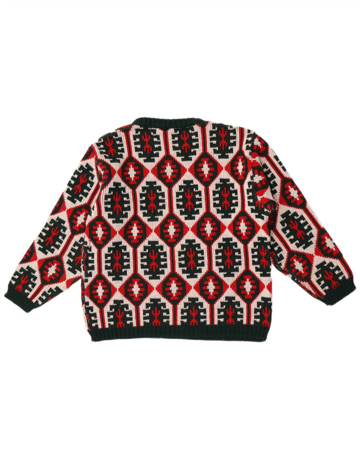 Vintage dame sweater med rund hals IT 48 XL flerfarvet geometrisk