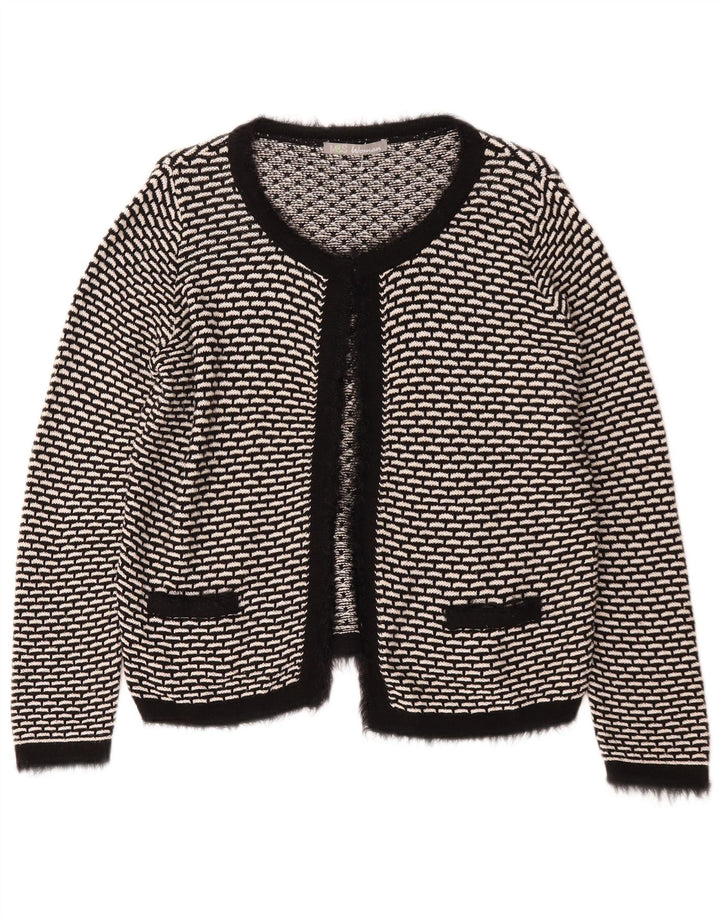 Marks & Spencer Dame Cardigan Sweater UK 12 Medium Sort Geometrisk