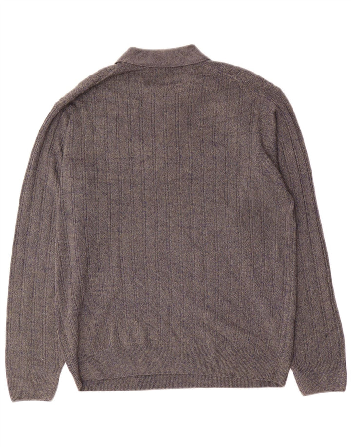 Dockers Herre Polo Neck Jumper Sweater Stor Grå Flecked Akryl
