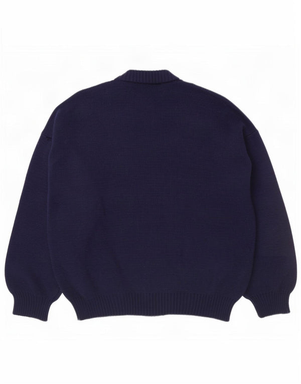 Vintage kvinders grafisk skildpaddehals sweater UK 20 2XL marineblå