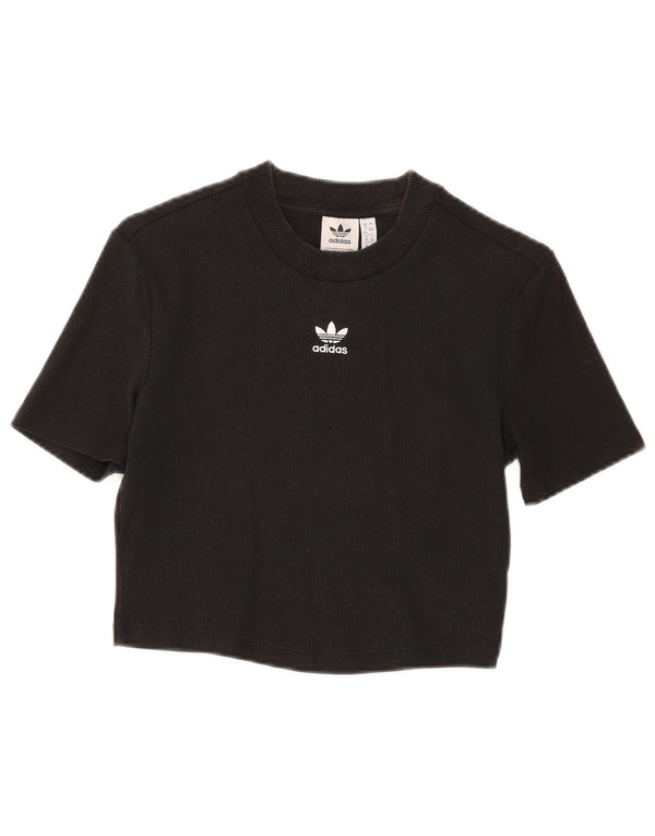 Adidas Womens Crop T-Shirt Top UK 12 Medium Black Cotton