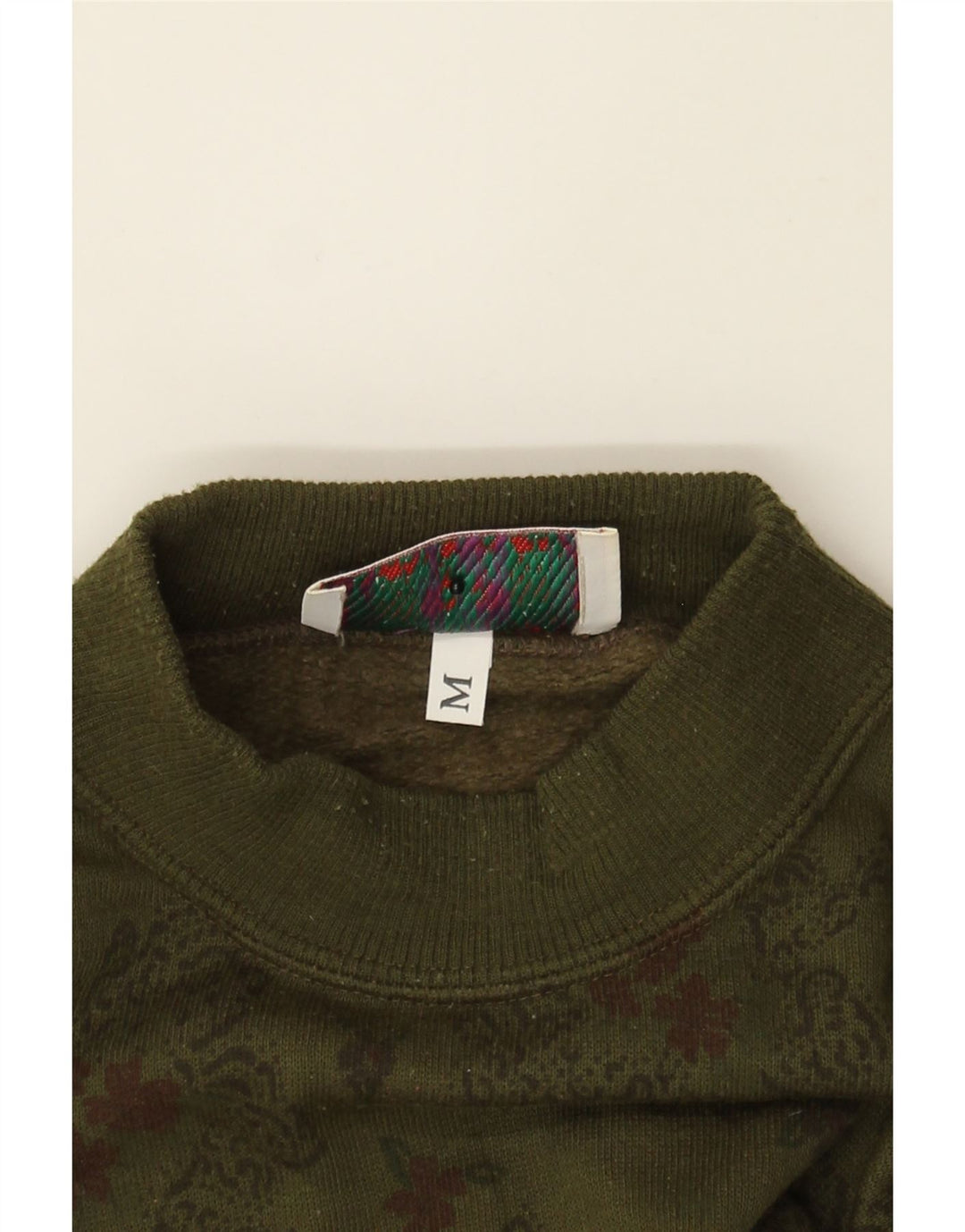 GREAT BAY Womens Turtle Neck Jumper Sweater UK 14 Medium Khaki Floral Vintage Great Bay and Second-Hand Great Bay from Messina Hembry 