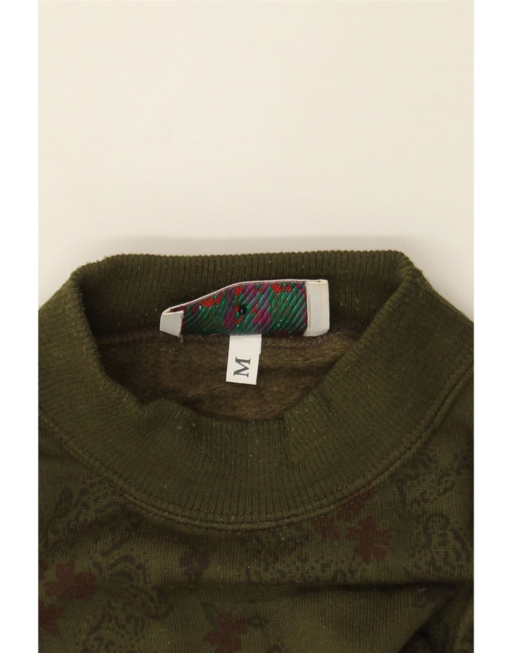 GREAT BAY Womens Turtle Neck Jumper Sweater UK 14 Medium Khaki Floral Vintage Great Bay and Second-Hand Great Bay from Messina Hembry 