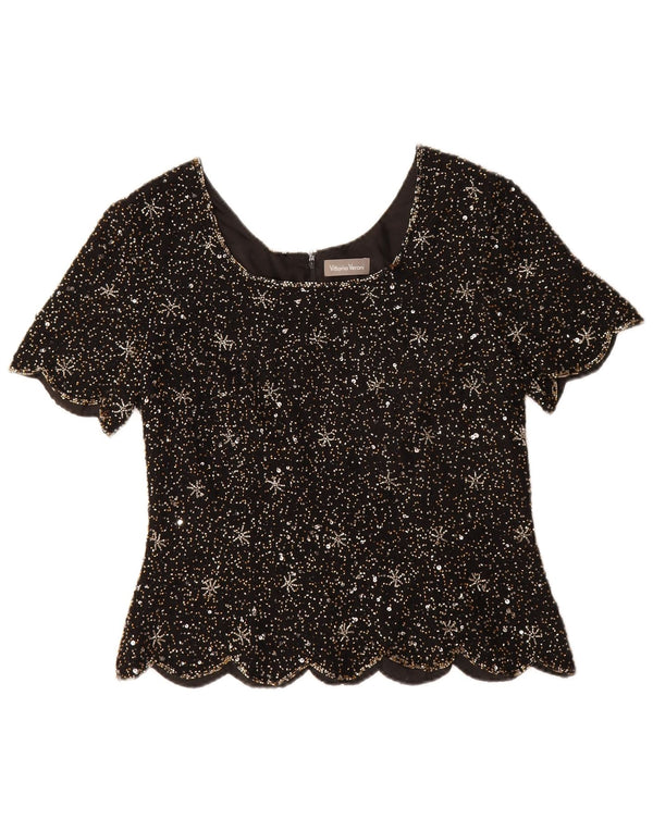 Vittoria Verani Womens Blouse Top IT 42 Medium Black Silk