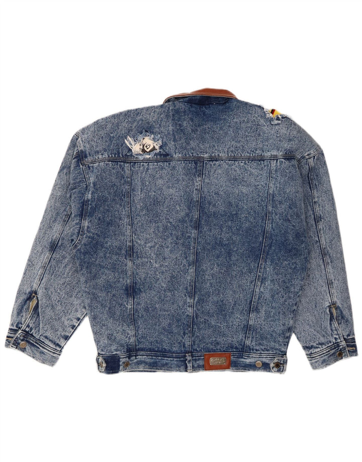 Vintage Herre Distressed Denim Jacket EU 50 Large Blue Polyester