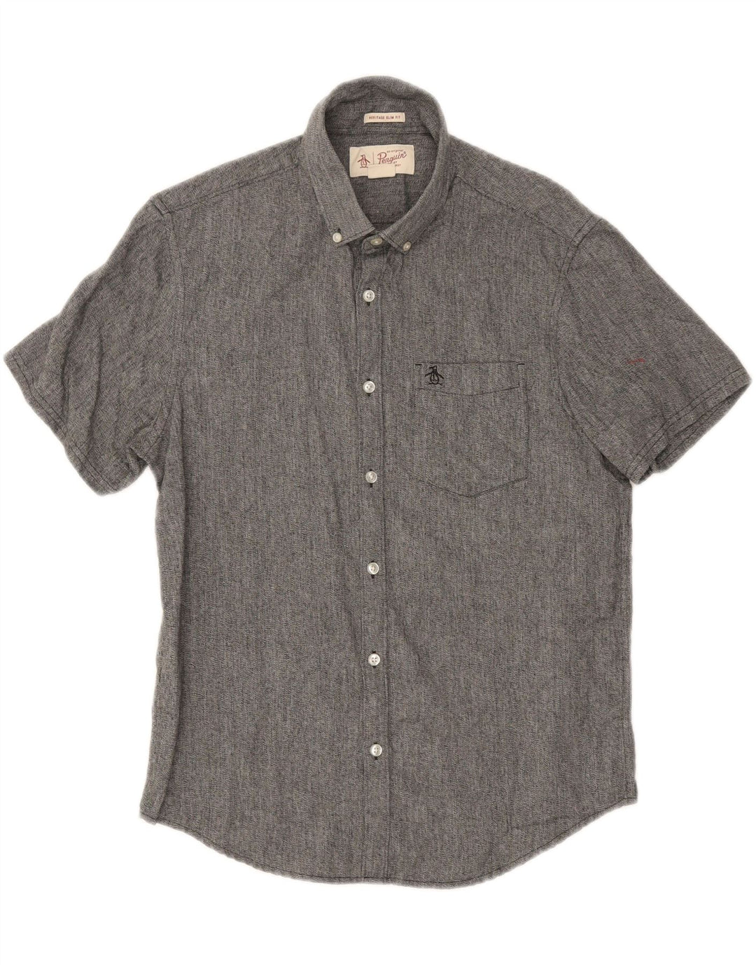 PENGUIN Mens Heritage Slim Fit Short Sleeve Shirt Medium Grey Cotton Vintage Penguin and Second-Hand Penguin from Messina Hembry 