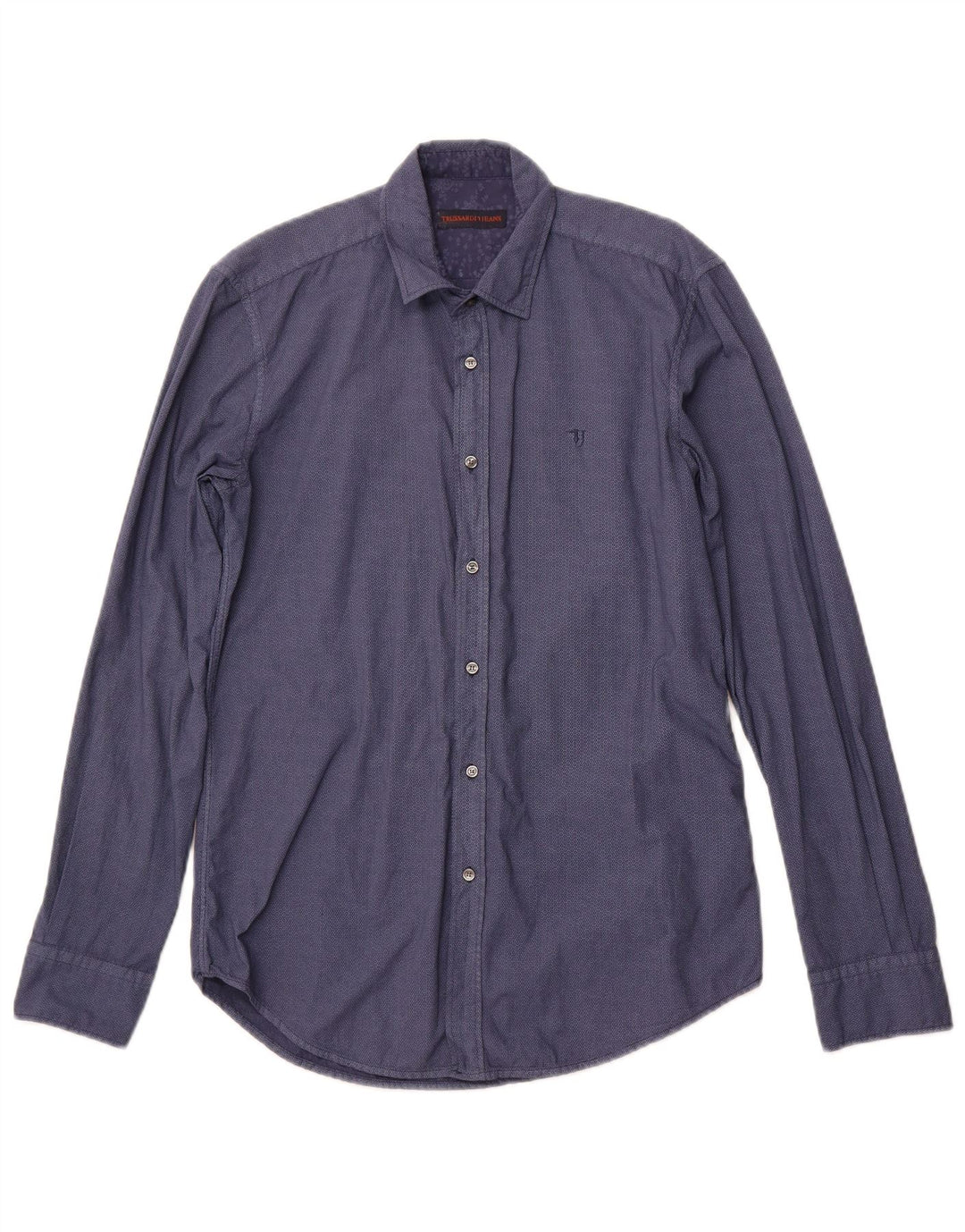 TRUSSARDI JEANS Herreskjorte str. 38 Mellem marineblå geometrisk bomuld