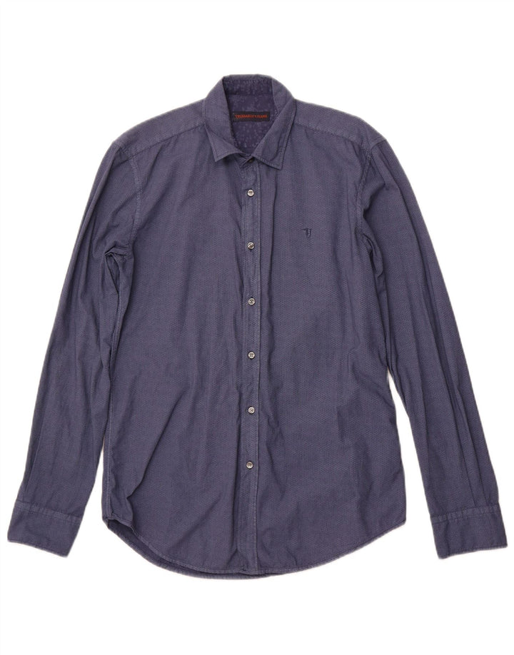 TRUSSARDI JEANS Herreskjorte str. 38 Mellem marineblå geometrisk bomuld
