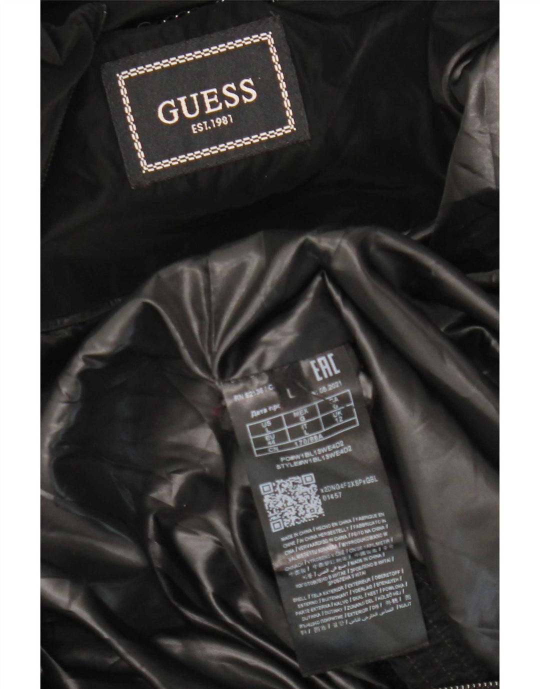 Guess, polstret jakke til kvinder, UK 12 Medium Sort polyester