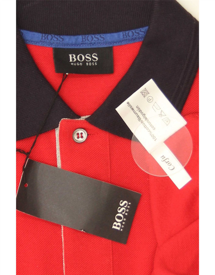 Hugo Boss Herre Polo Shirt Stor rød Colourblock Bomuld