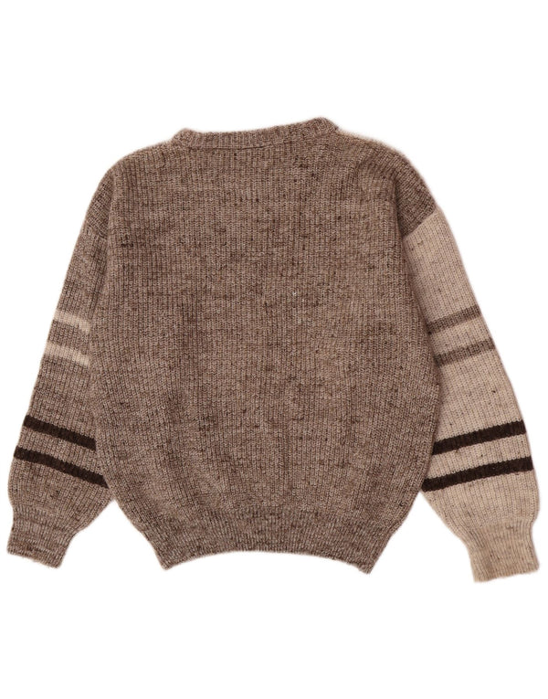 Fiume Herre Crew Neck sweater Medium Grå Colourblock Uld Retro