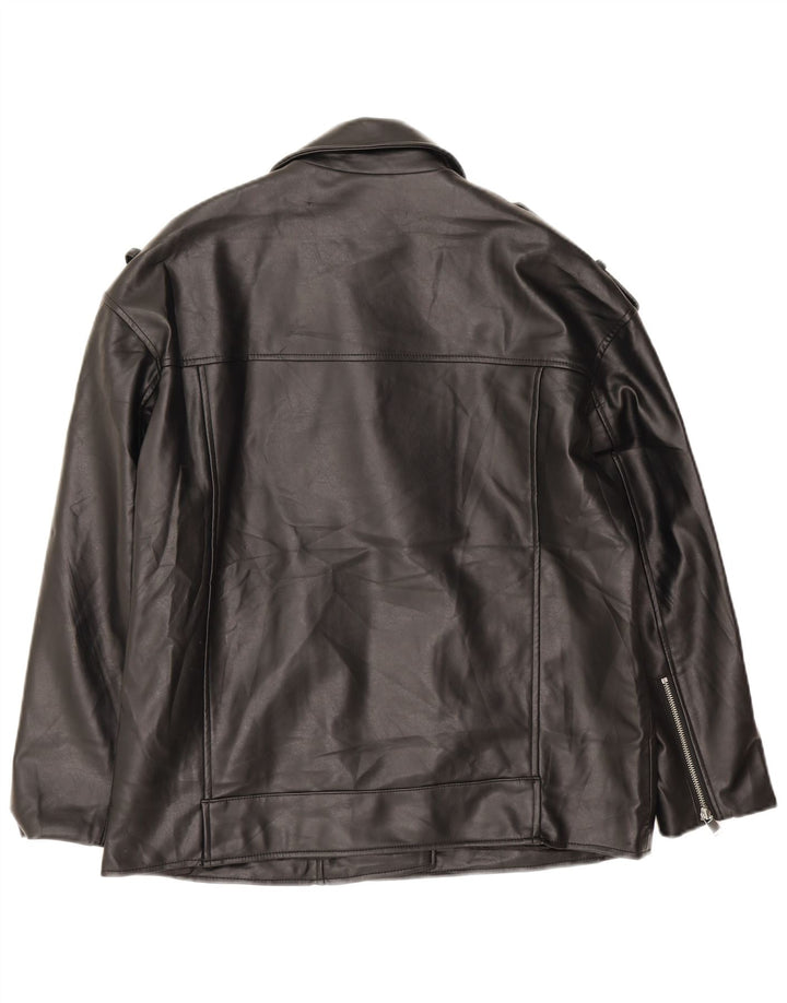 Zara Herre Oversized Biker-jakke i imiteret læder UK 14 Medium Sort Polyester