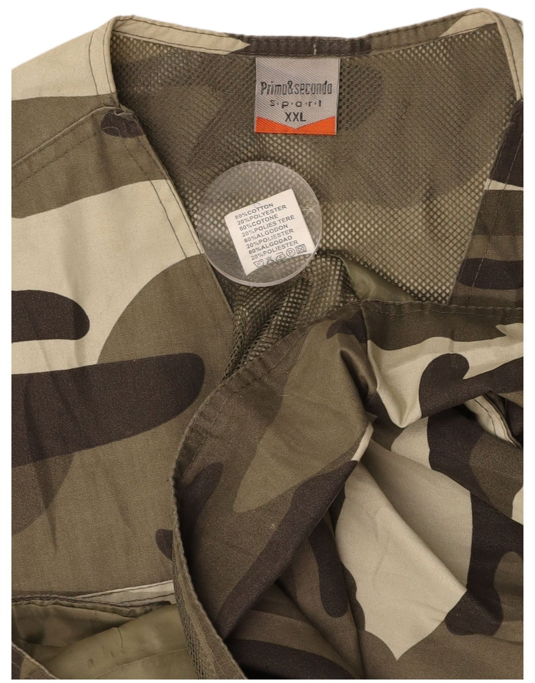 VINTAGE Herre Utility Gilet UK 44 2XL Khaki Camouflage Bomuld