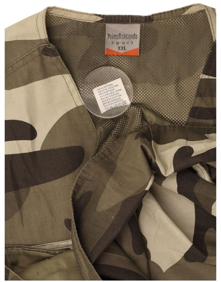 VINTAGE Herre Utility Gilet UK 44 2XL Khaki Camouflage Bomuld