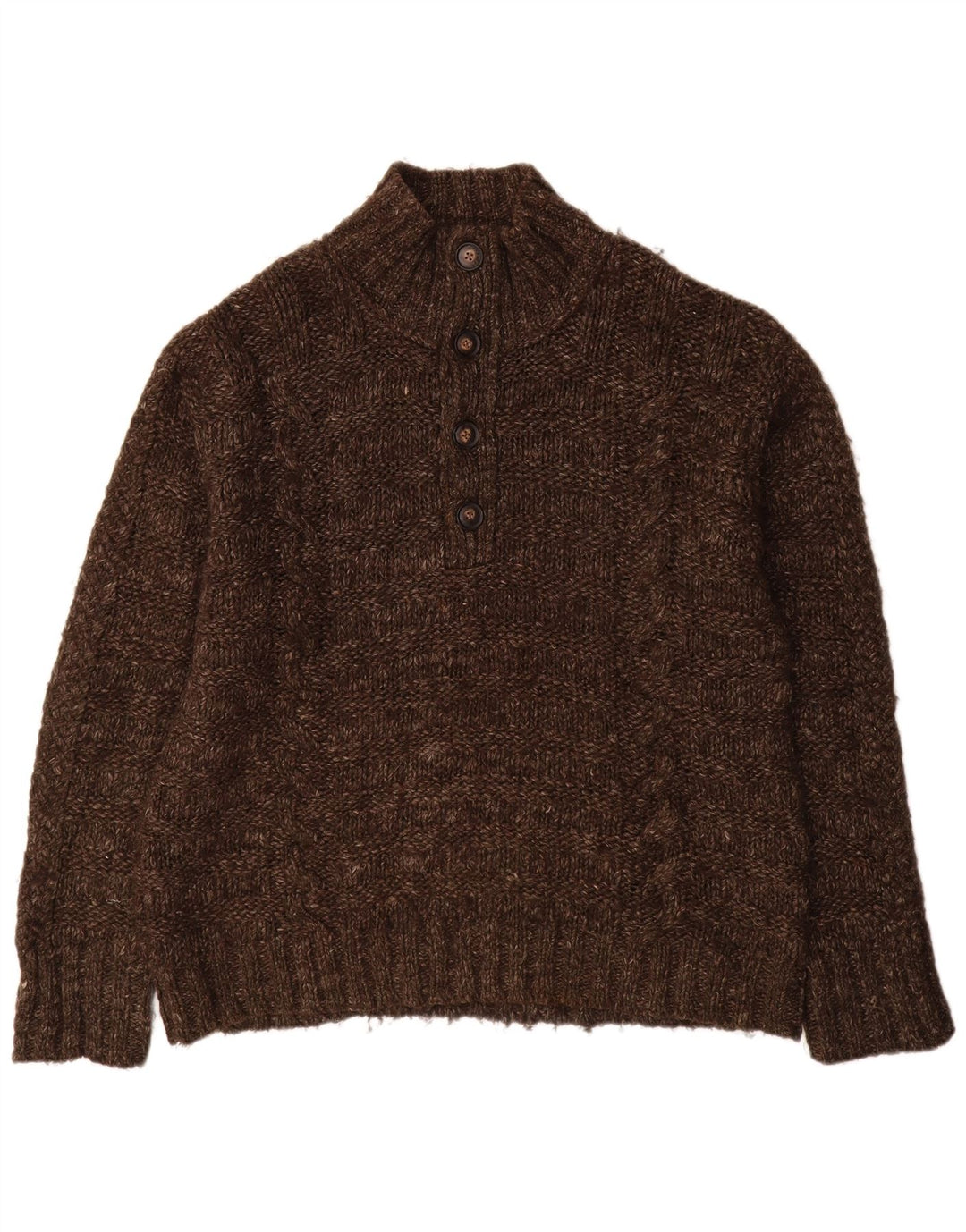 Fat Face Herre Button Neck Jumper Sweater XL Brun Uld