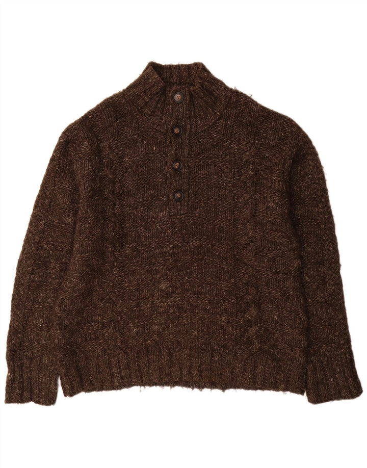Fat Face Herre Button Neck Jumper Sweater XL Brun Uld