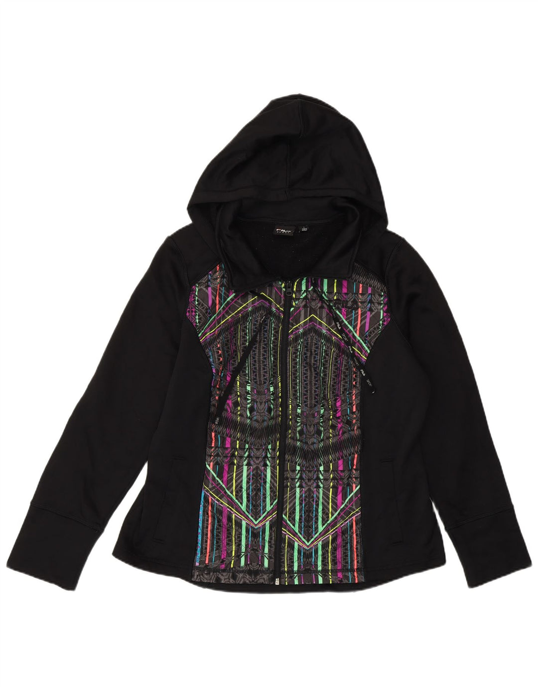 Fila hættetrøje til kvinder med lynlås UK 16 Stor sort geometrisk polyester