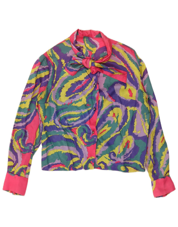 VINTAGE Womens Front Tie Shirt Bluse UK 14 Large Multicolored Paisley