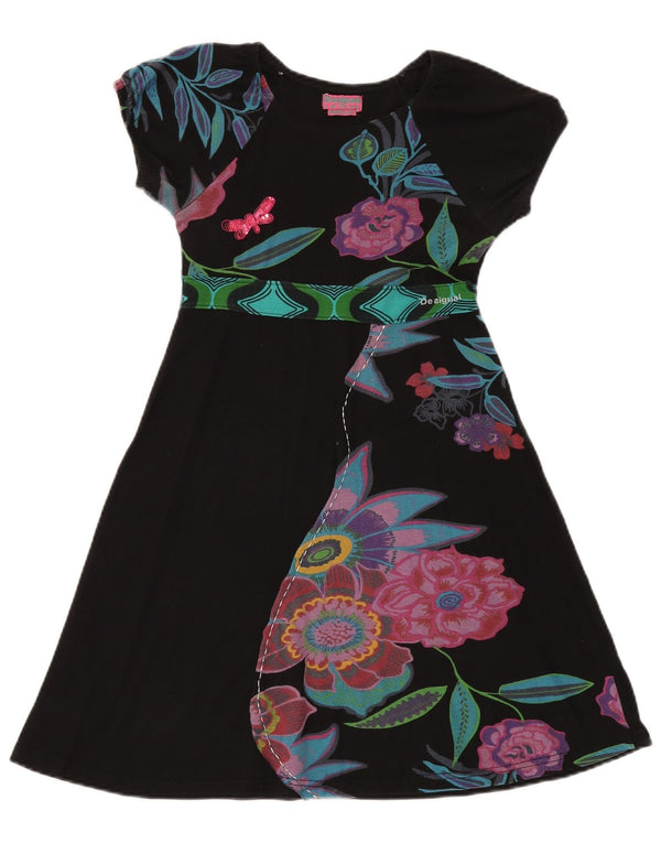Desigual Girls Graphic A-Line Kjole 11-12 år Sort Blomsterbomuld