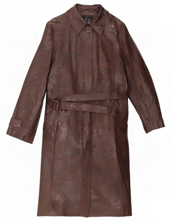 Zara Dame imiteret læder overfrakke UK 12 Medium Brown Animal Print Polyester