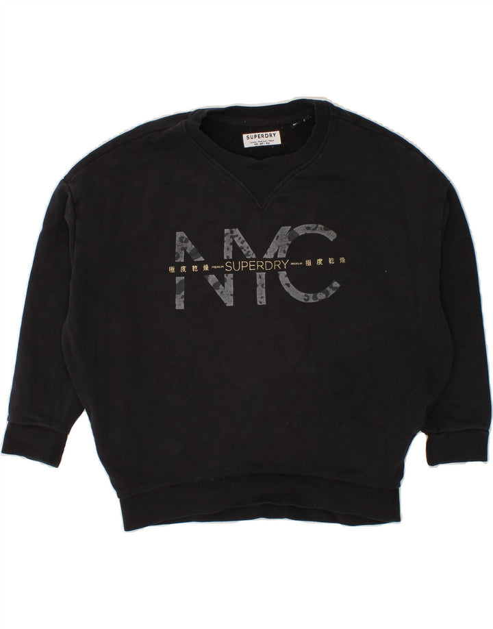 SUPERDRY Womens Oversized Graphic Sweatshirt Jumper UK 10 Small Black Vintage Superdry and Second-Hand Superdry from Messina Hembry 
