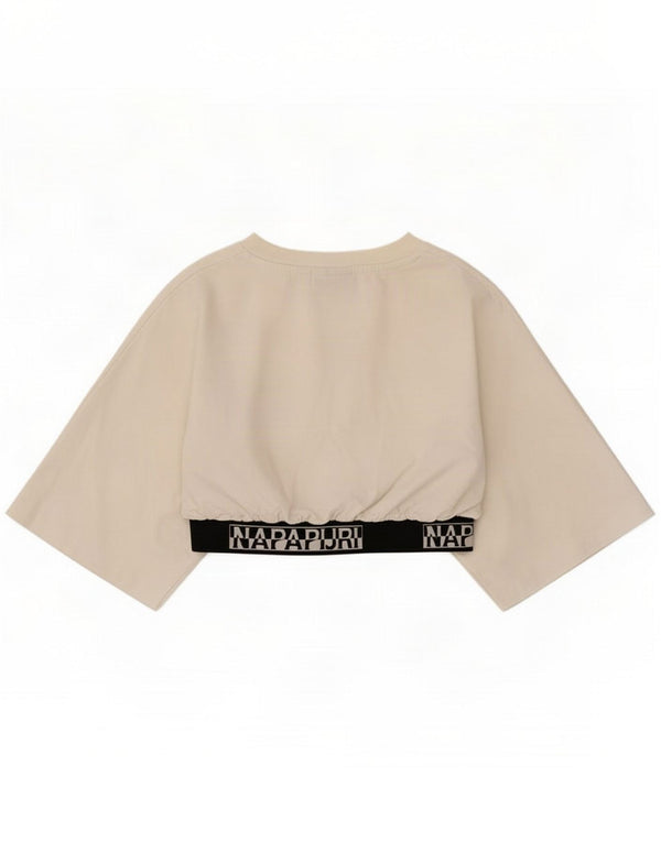 Napapijri Womens Graphic Crop Top UK 12 Medium White Colourblock Cotton