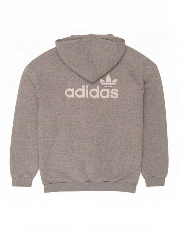 Adidas Dame Grafisk Oversized Hoodie Jumper UK 10 Small Grey Flecked