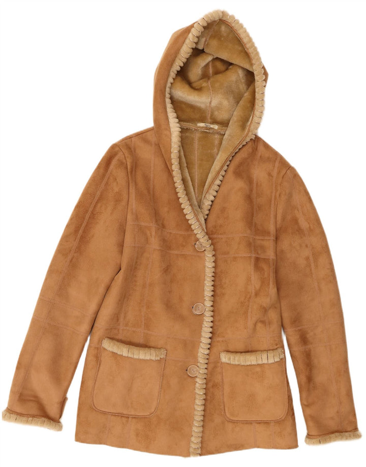 Klass Dame Hooded Sherpa Jacket UK 12 Medium Beige Polyester