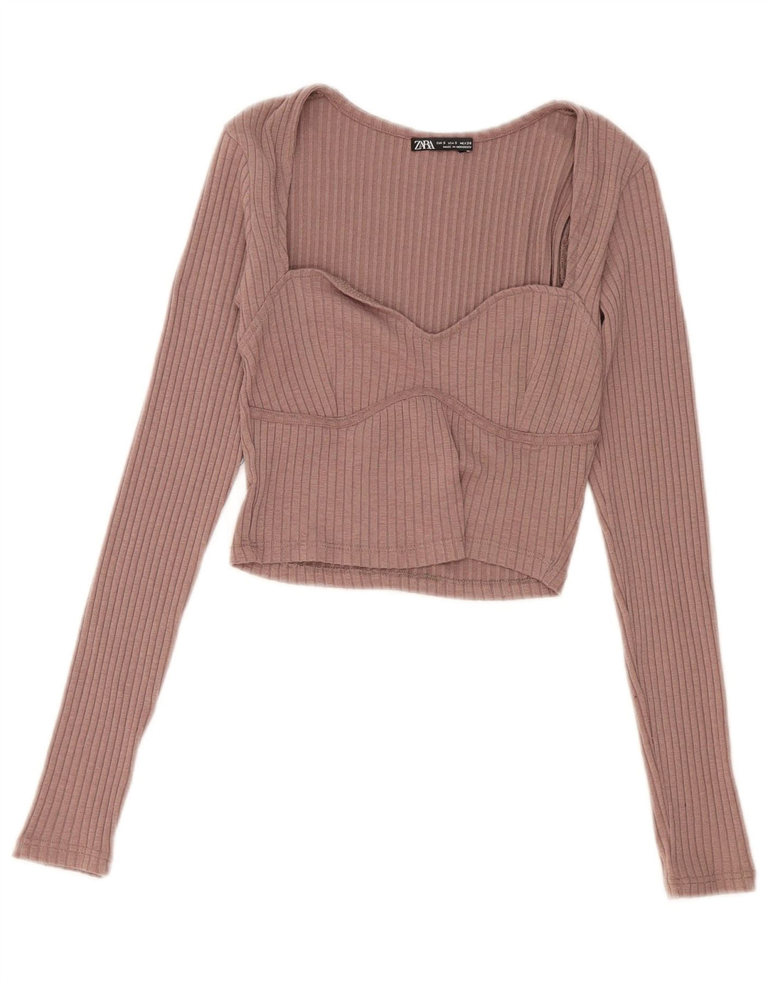 Zara Womens Crop Top Langærmet UK 8 Small Pink Polyester