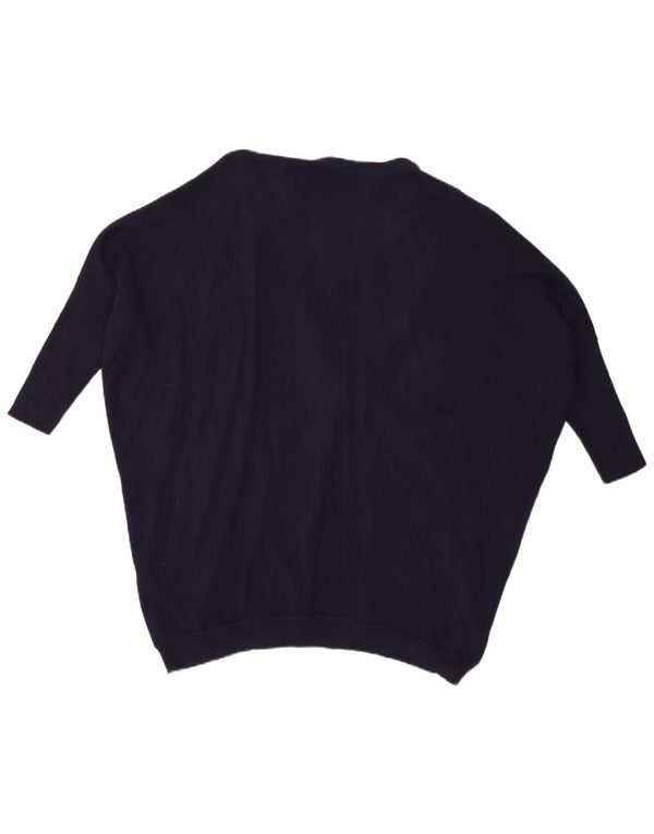 Zara 3/4 ærmet oversized cardigan sweater til kvinder UK 14 Medium Navy Blue