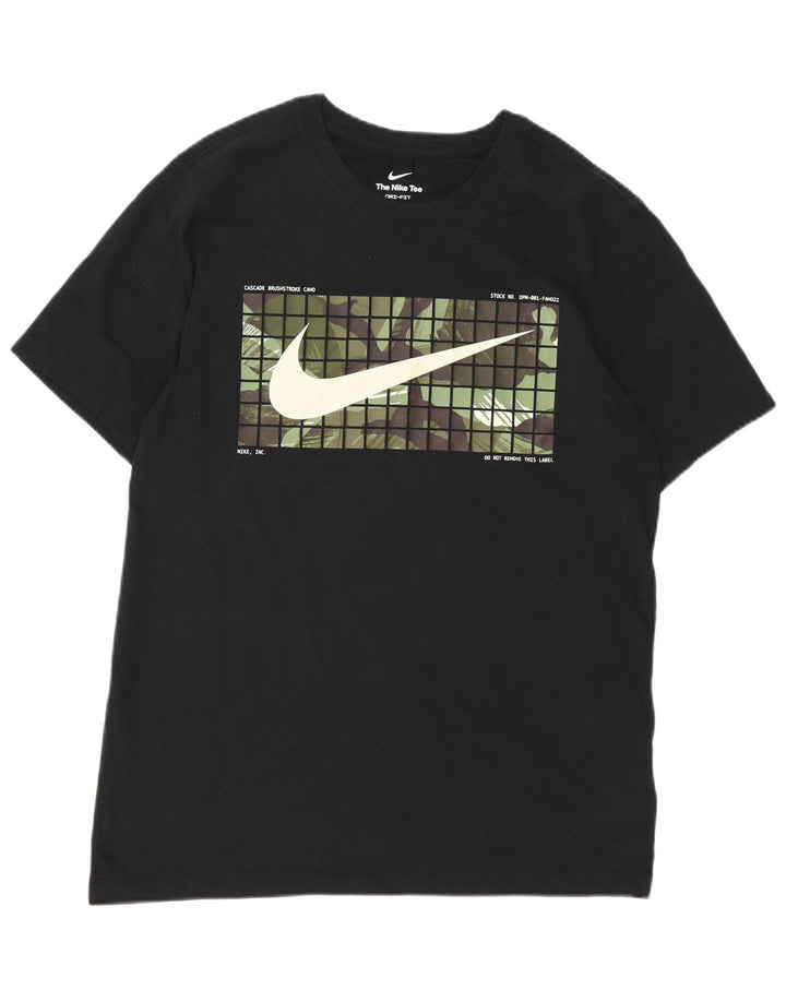 Nike Herre Dri Fit Grafisk T-Shirt Top Stor Sort Bomuld